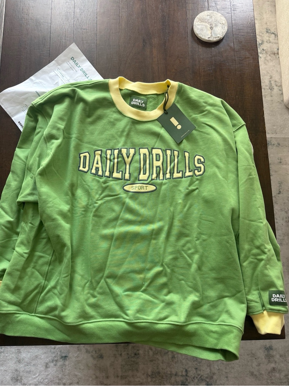 Daily Drills Lime Green Crewneck with Yellow Trim